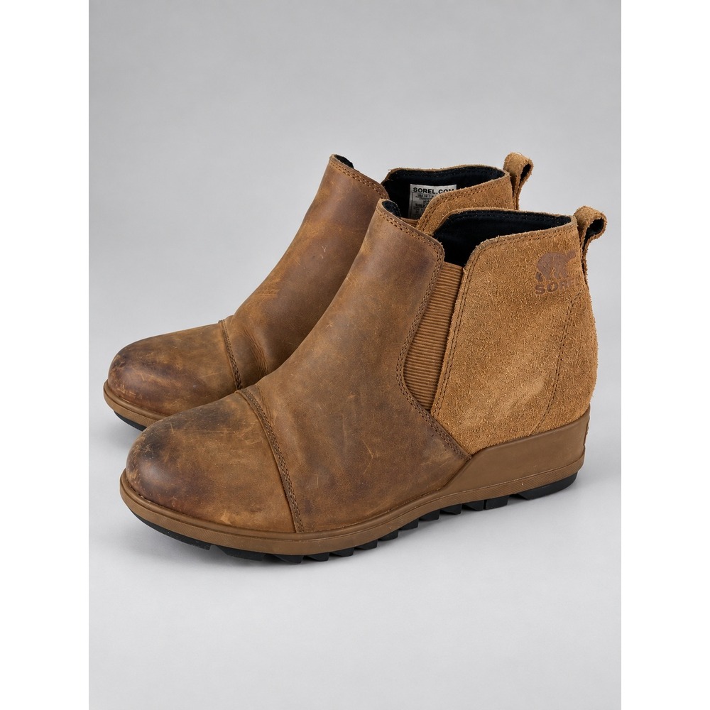 Sorel Joan of Arctic Next Lite Chelsea Sz 7.5 Brown Leather Suede Ankle Boot